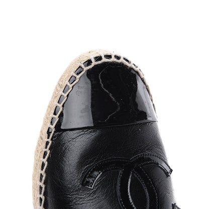 Chanel Goatskin Patent Calfskin CC Espadrille Mules 34 Black 12 of 13