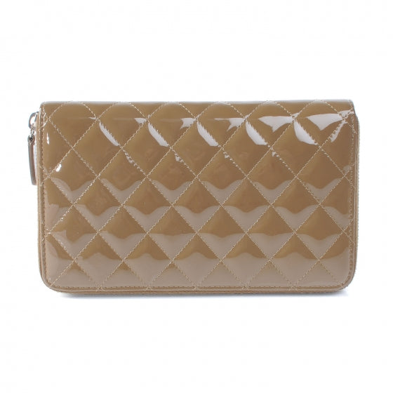 Patent Quilted Large Zip Around Wallet Taupe