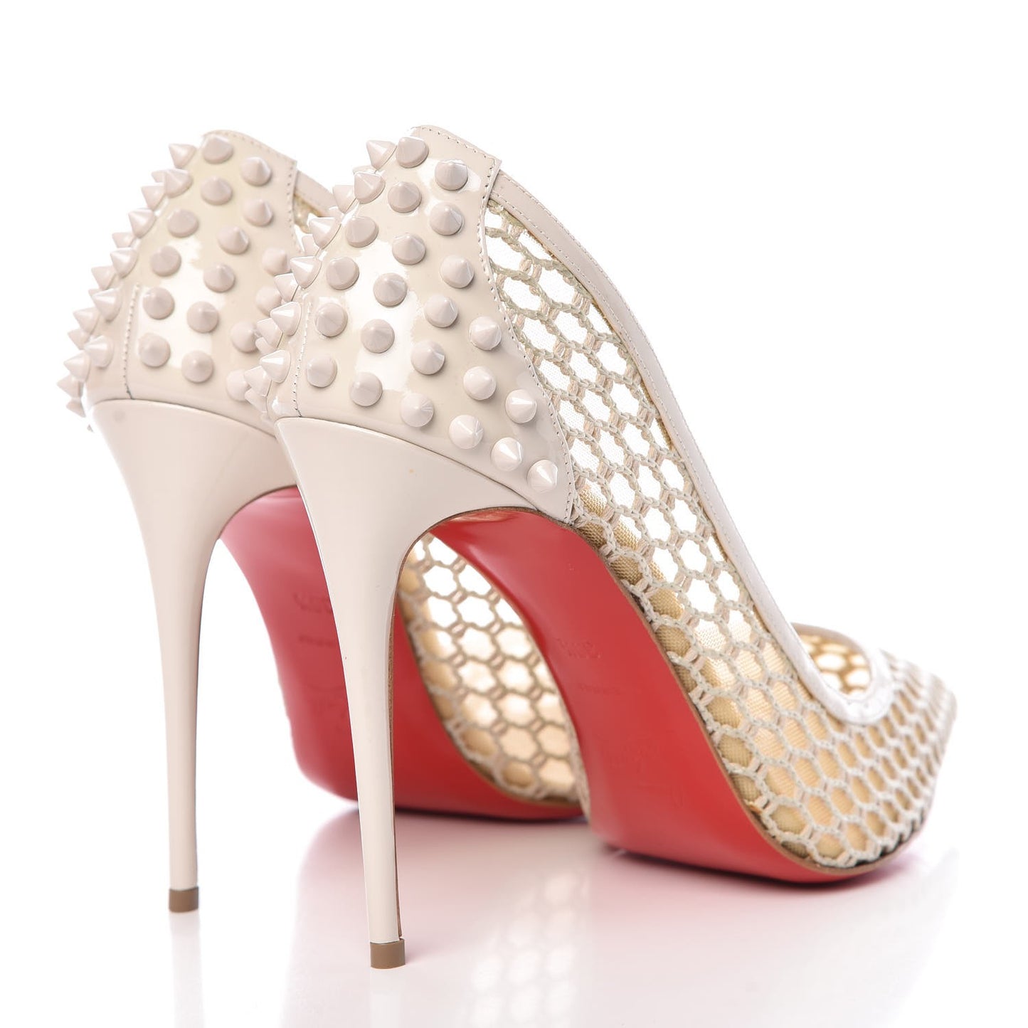 Fishnet Mesh Patent Guni 100 Spiked Pumps 39.5 Beige White Ivory