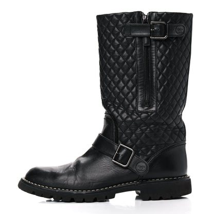 Chanel Calfskin Quilted Biker Boots 40.5 Black 1 of 12