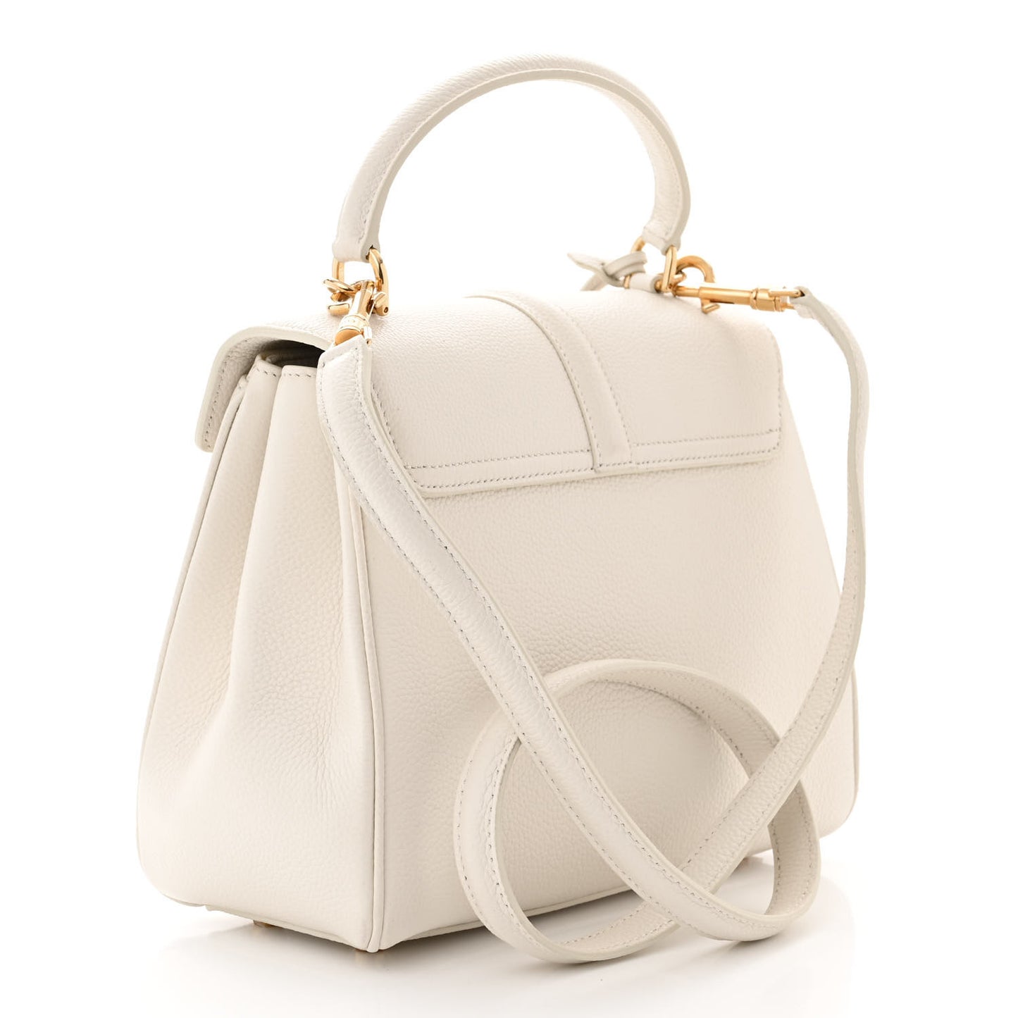 Grained Calfskin Small 16 Top Handle Bag White