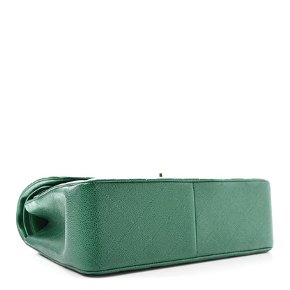 Chanel Metallic Caviar Quilted Jumbo Double Flap Green 4 of 10