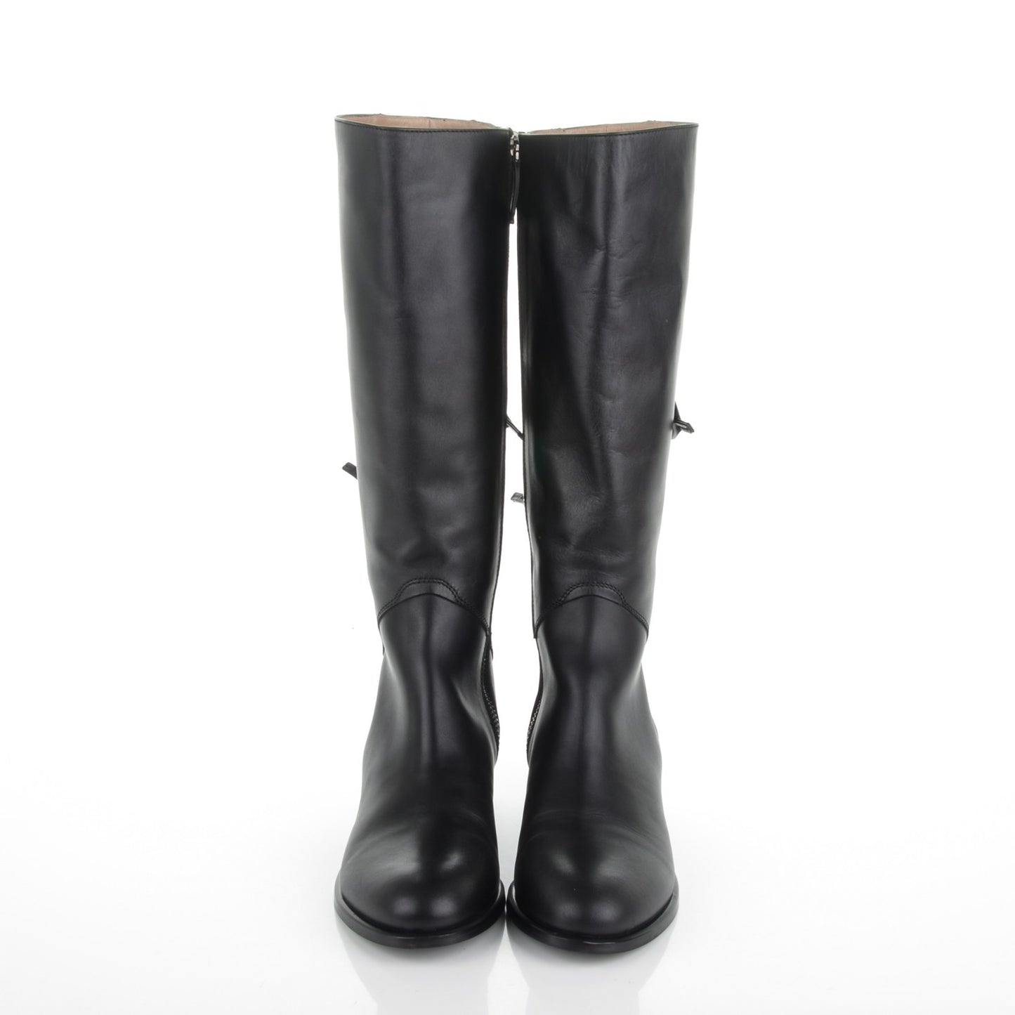 Soft Nappa Ascot Ribbon Lace-Up Riding Boots 40 Black
