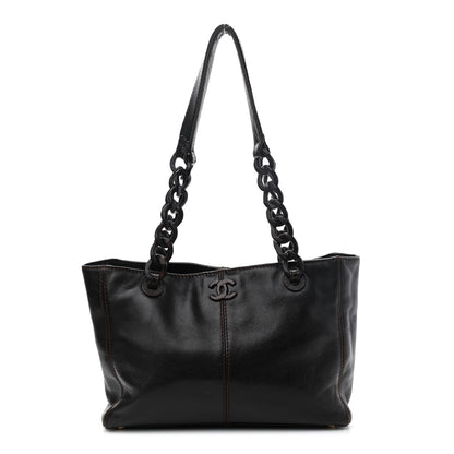 Chanel Calfskin Wood Chain Tote Black 1 of 13