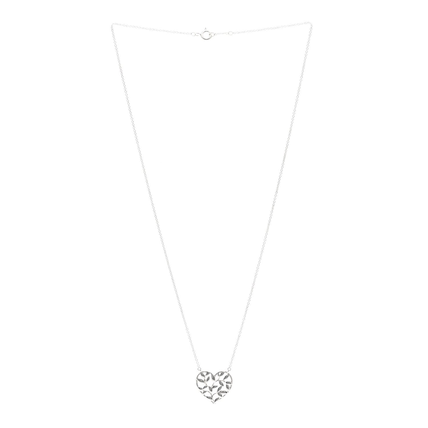 Tiffany Sterling Silver Paloma Picasso Olive Leaf Heart Pendant Necklace 3 of 5
