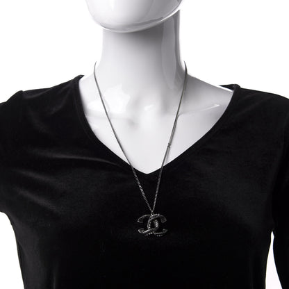Chanel Crystal Pearl Twisted CC Necklace Silver Black 2 of 6