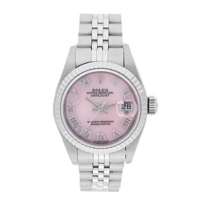 Rolex Stainless Steel 18K White Gold Mother of Pearl 26mm Oyster Perpetual Datejust Watch Pink Roman 79174 1 of 4