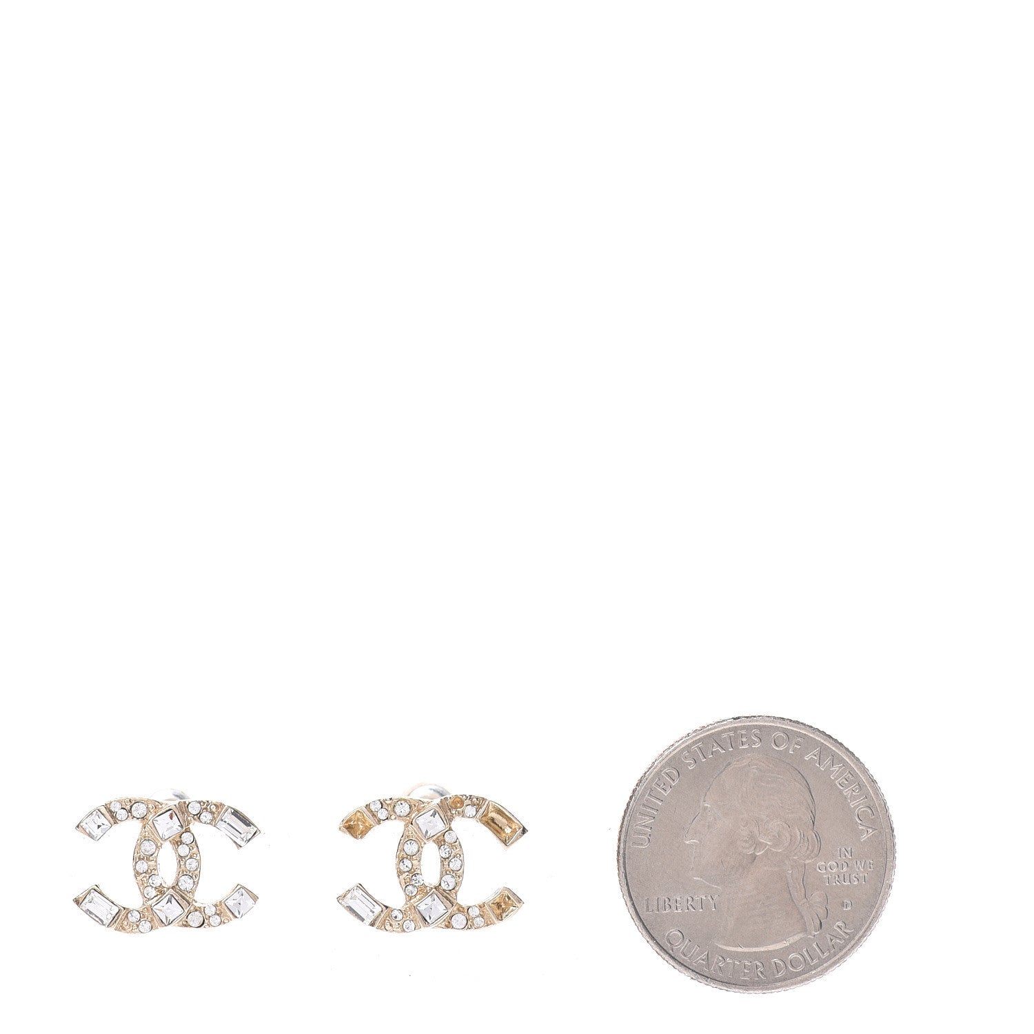 Chanel Crystal Baguette CC Earrings Gold 2 of 5