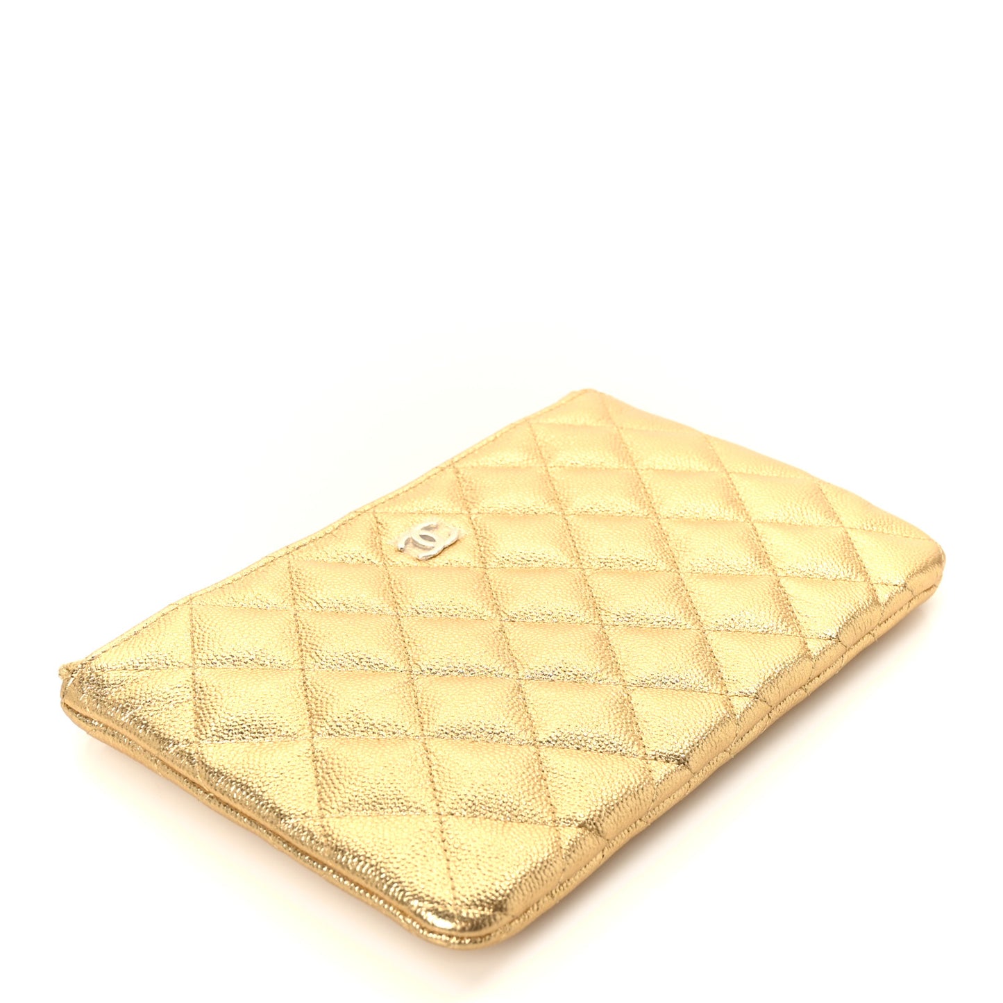 Metallic Caviar Quilted Small Zipped Pouch Gold