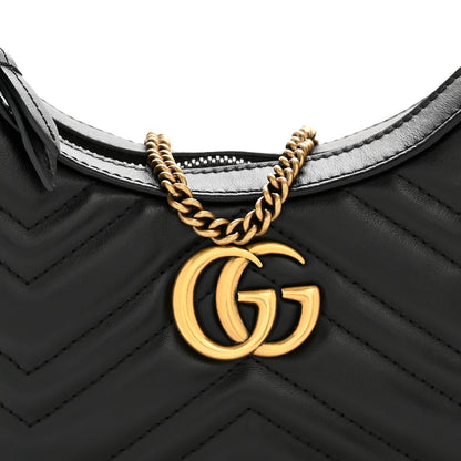 Gucci Calfskin Matelasse Chevron Mini GG Marmont Half Moon Hobo Black 8 of 10