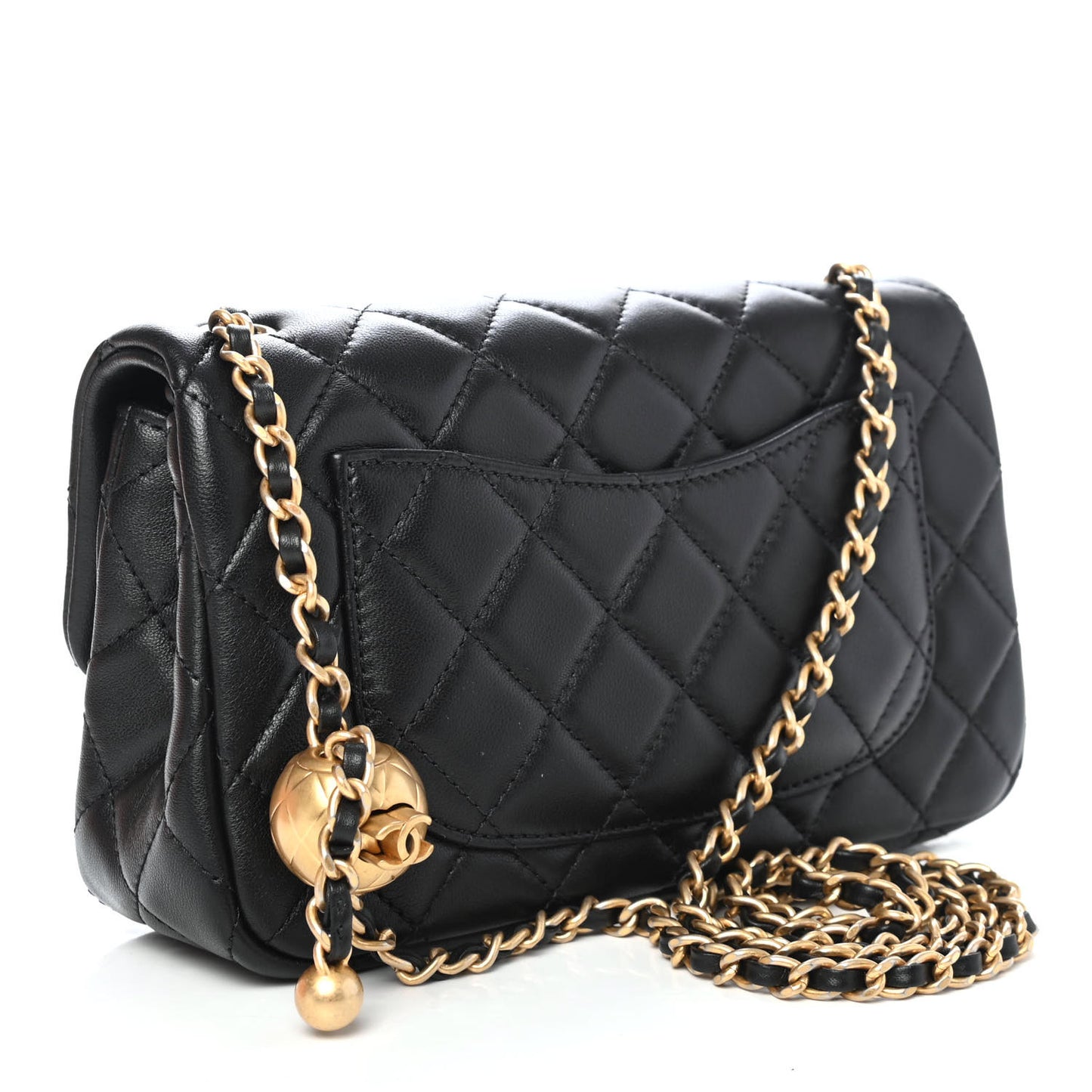 Lambskin Quilted Mini Rectangular Pearl Crush Flap Black