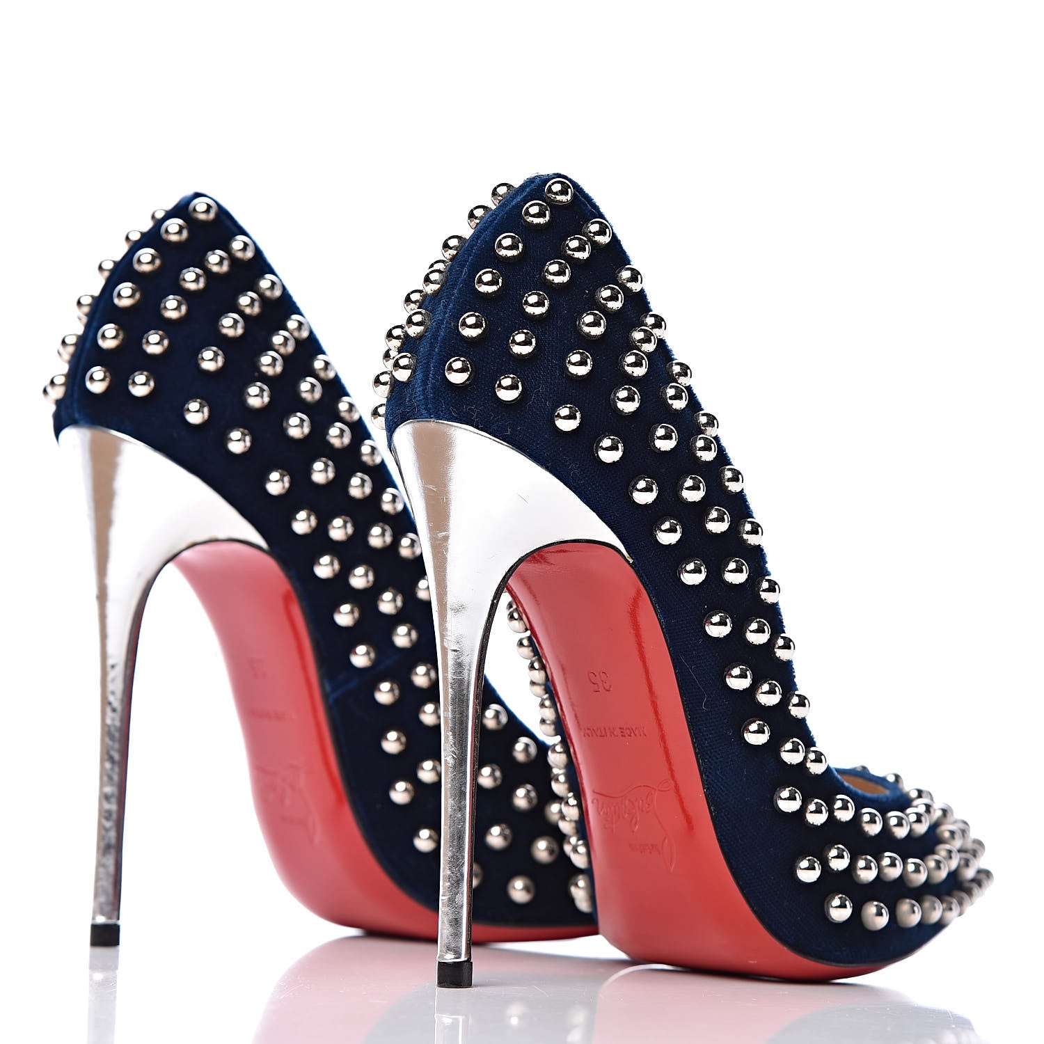 Christian Louboutin Velvet Specchio Billy 120 Spike Pumps 35 Silver Eclipse 4 of 10