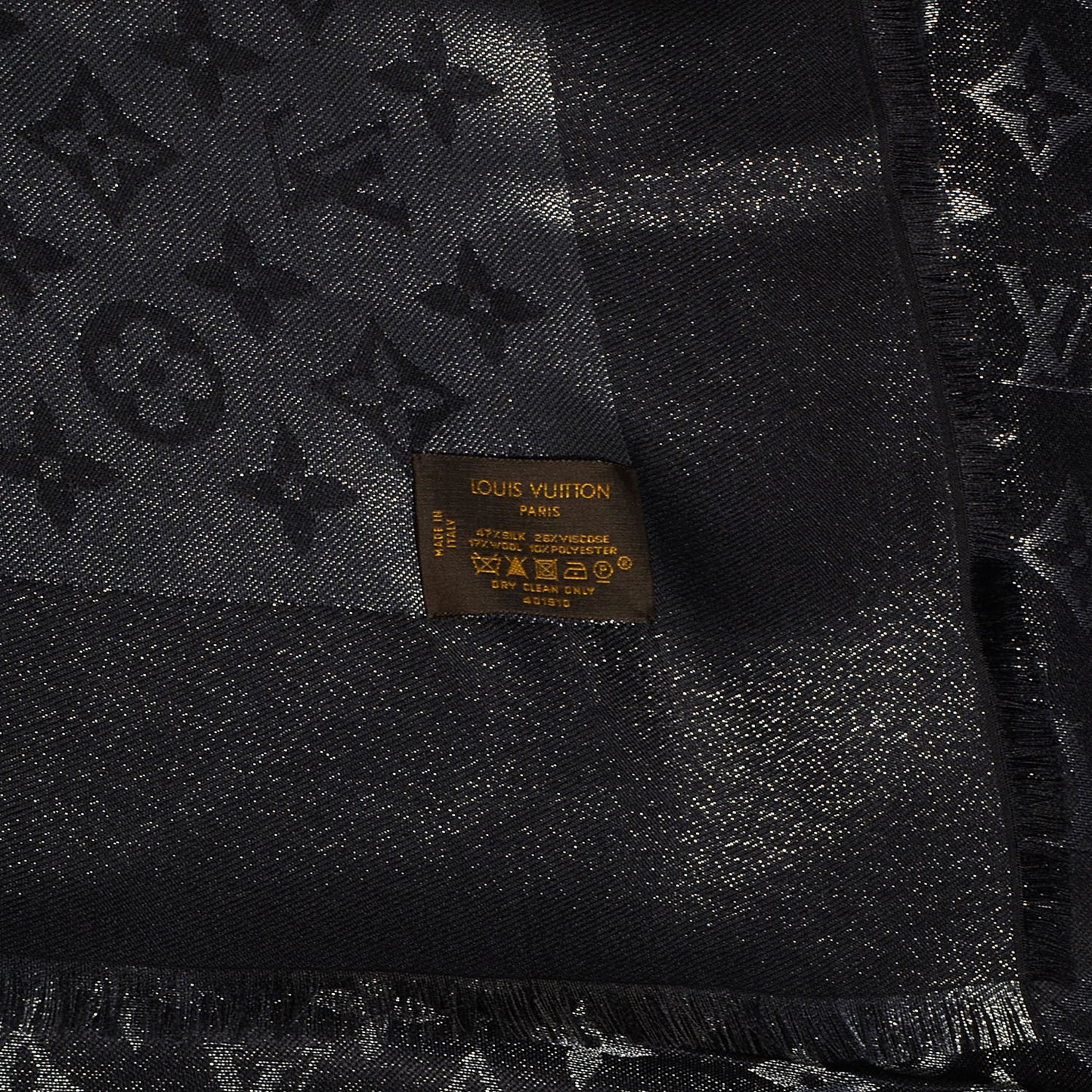 Silk Lurex Wool Monogram Shine Shawl Black
