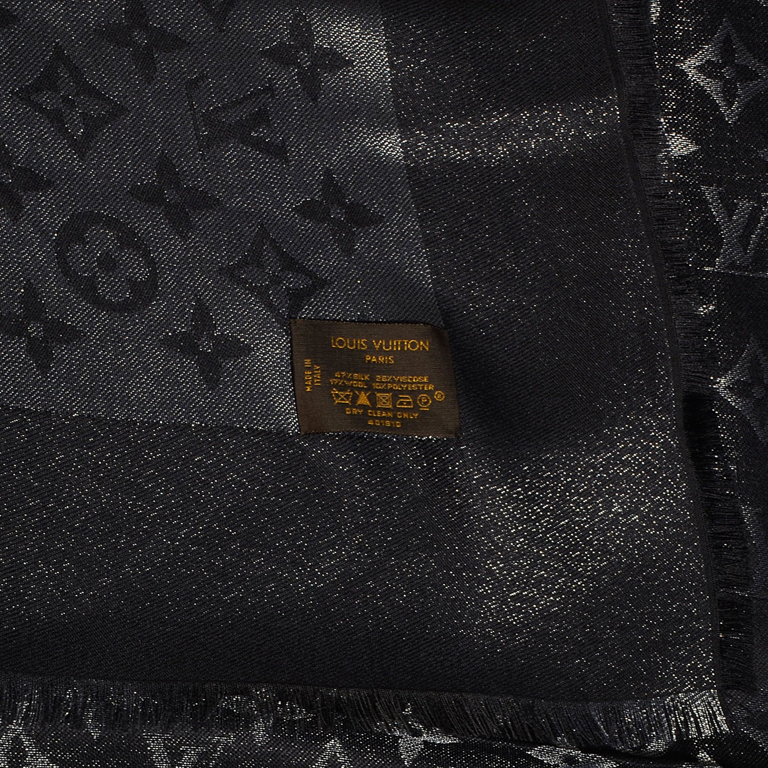 Louis Vuitton Silk Lurex Wool Monogram Shine Shawl Black 5 of 5