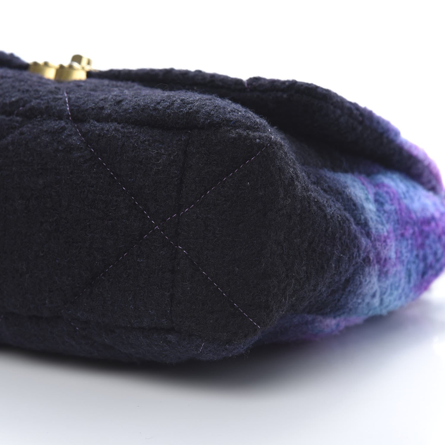 Chanel Wool Tweed Quilted Large 19 Flap Purple Black Blue 10 of 11