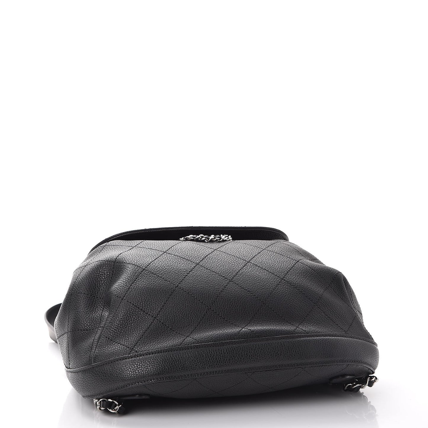 Grained Calfskin Stitched Flap Drawstring Backpack Black