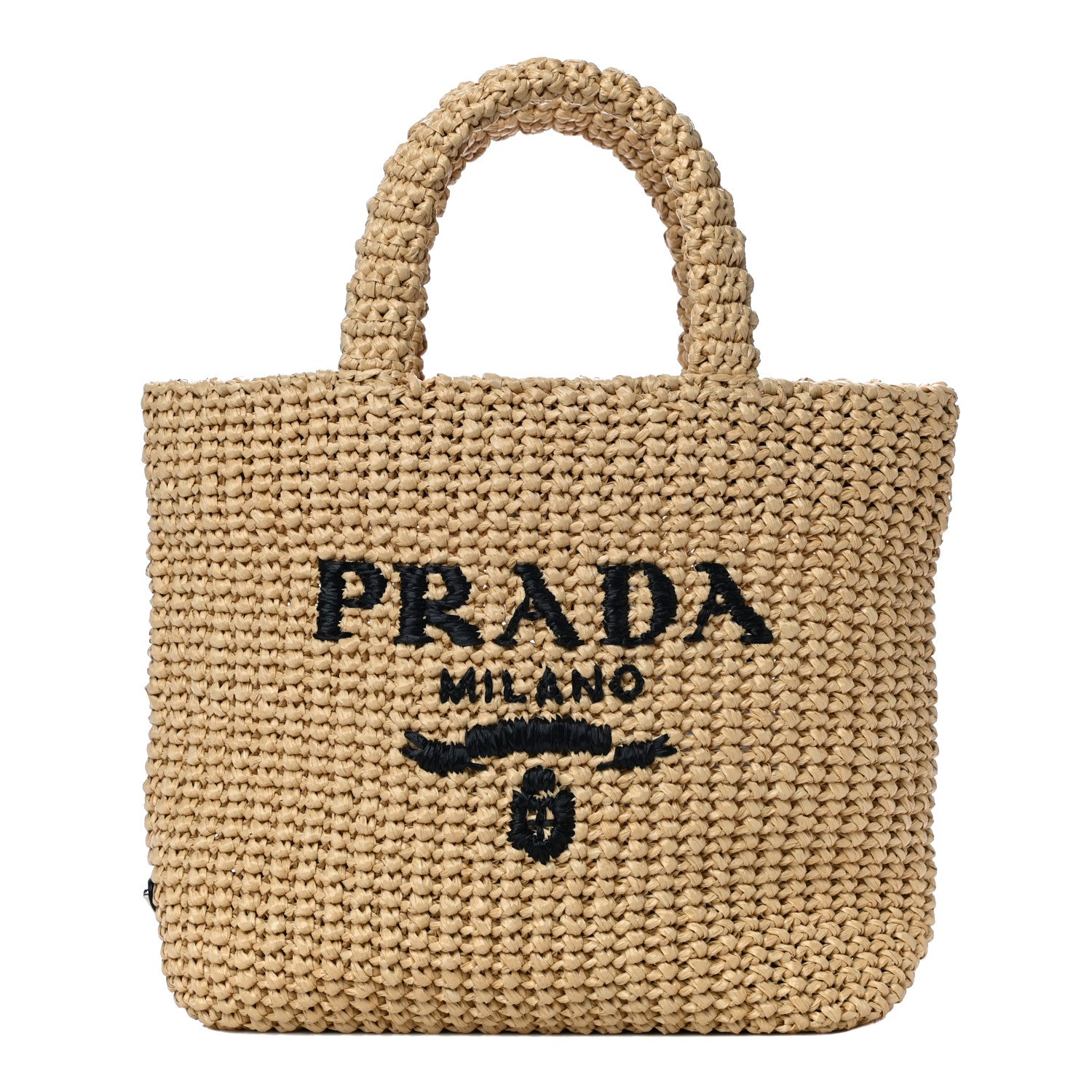 Prada Yarn Raffia Effect Crochet Embroidered Small Logo Tote Naturale 1 of 9