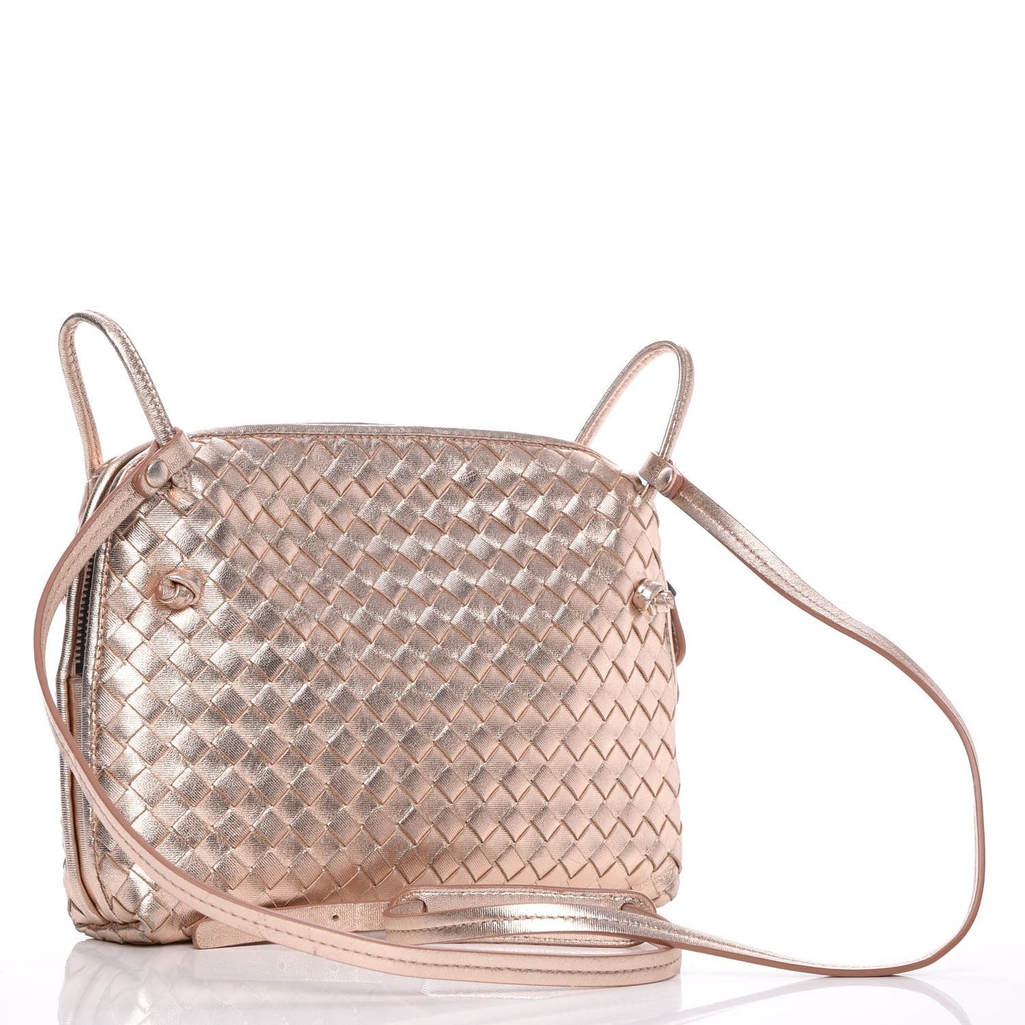 Metallic Grosgrain Intrecciato Pillow Crossbody Messenger Rose Gold