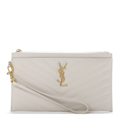 Saint Laurent Grain De Poudre Chevron Monogram Large Bill Pouch Blanc Vintage 1 of 8