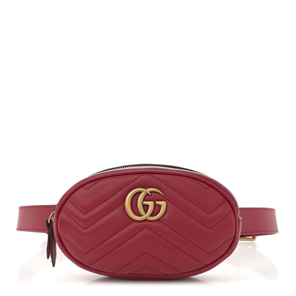 Gucci Calfskin Matelasse GG Marmont Belt Bag 95 38 Hibiscus Red 1 of 11