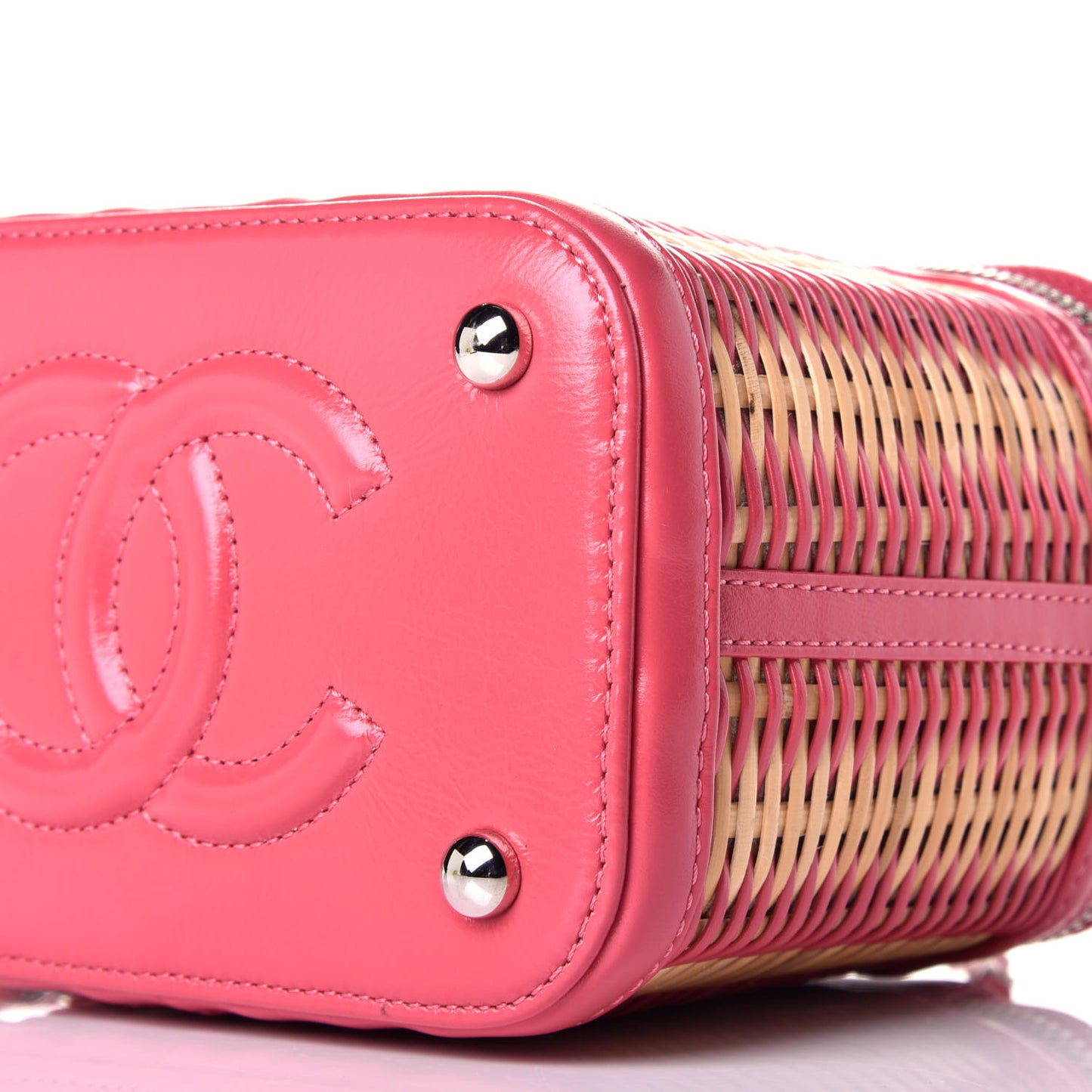 Calfskin Raffia Small Take Away Vanity Case Bag Pink Beige