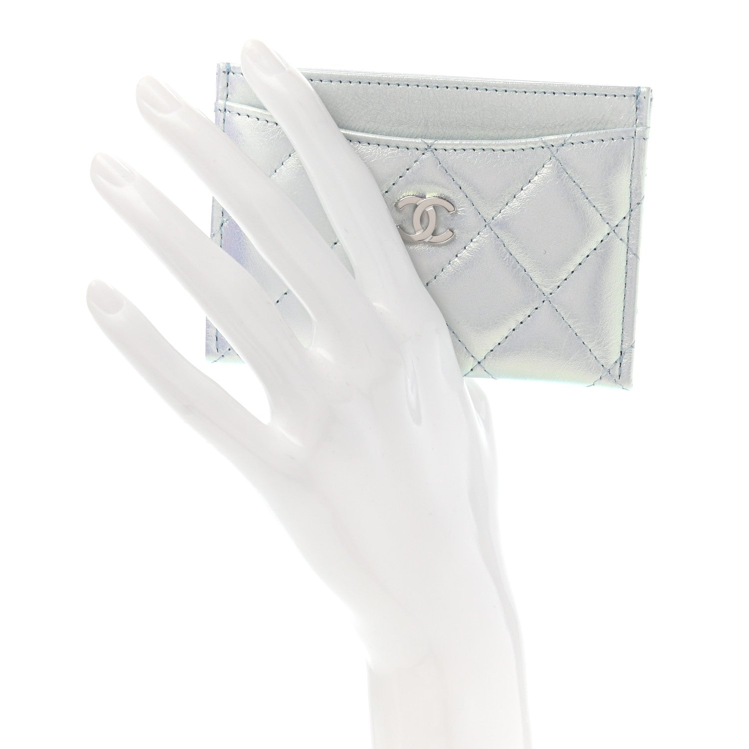 Chanel Iridescent Calfskin Quilted Card Holder Light Blue 2 of 8