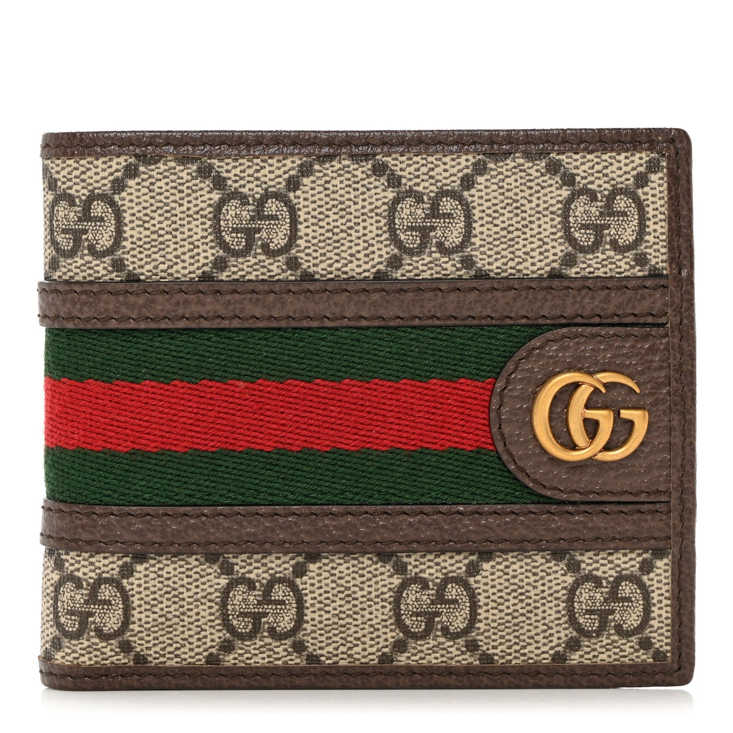 GG Supreme Monogram Web Mens Ophidia Bi-Fold Coin Wallet Beige New Acero