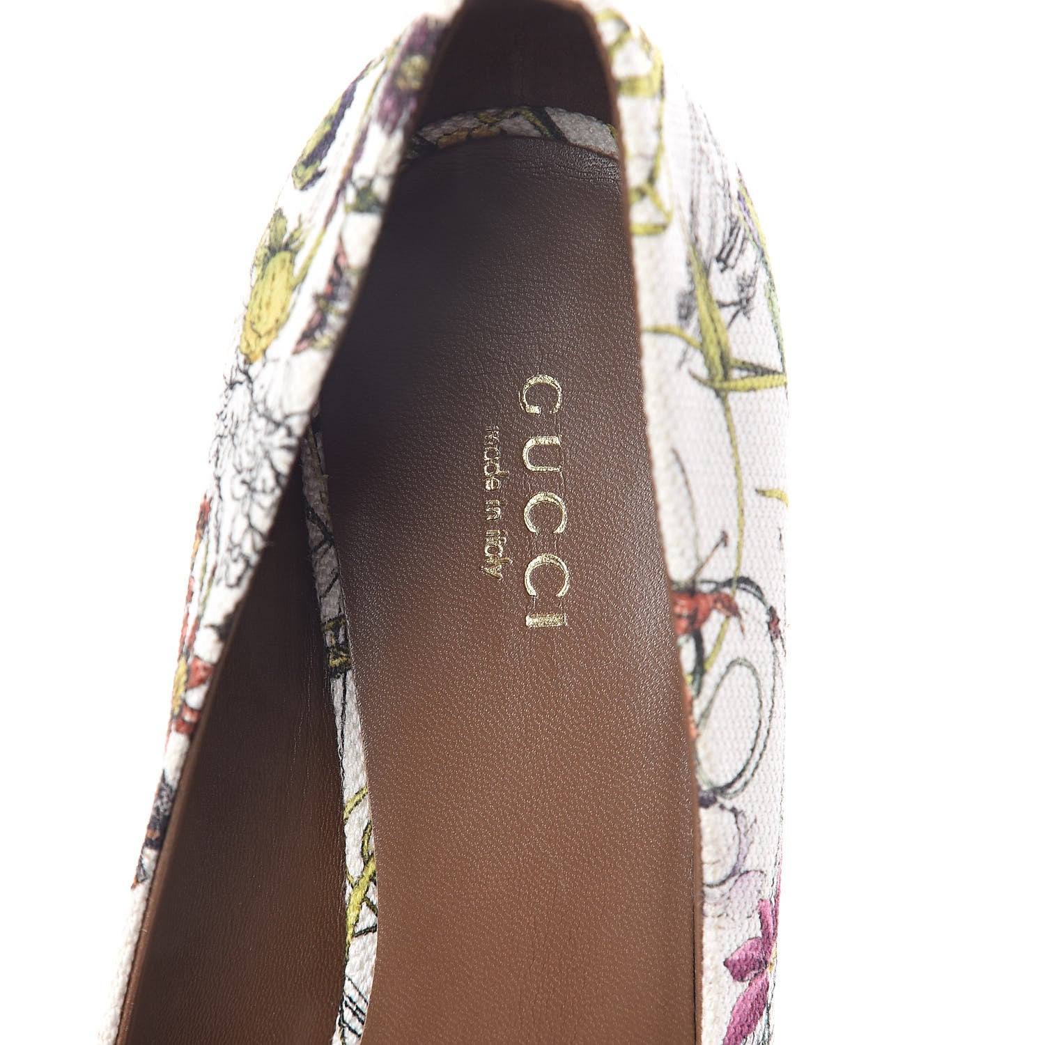 Gucci Canvas Flora Infinity Horsebit Peep Toe Wedges 38 White Multicolor Acero 4 of 6
