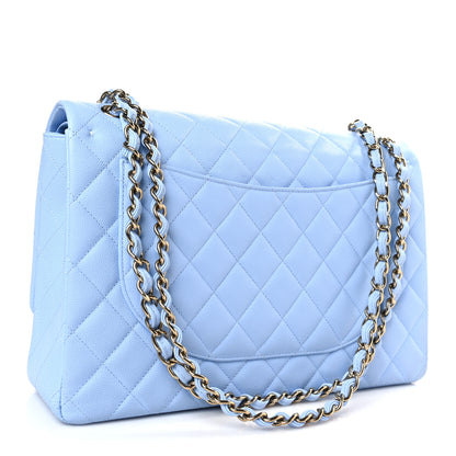 Chanel Caviar Quilted Maxi Double Flap Light Blue 3 of 10