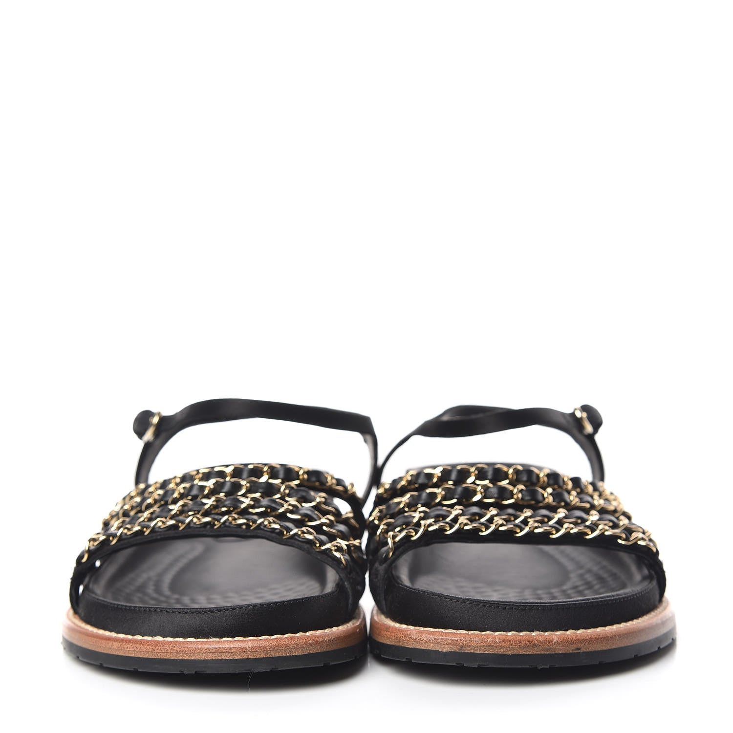 Chanel Satin Lambskin Chain Flat Sandals 37.5 Black 2 of 8
