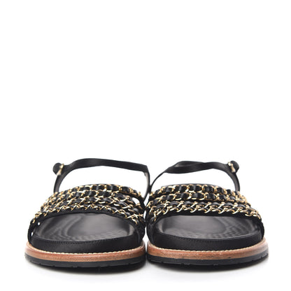 Chanel Satin Lambskin Chain Flat Sandals 37.5 Black 2 of 8