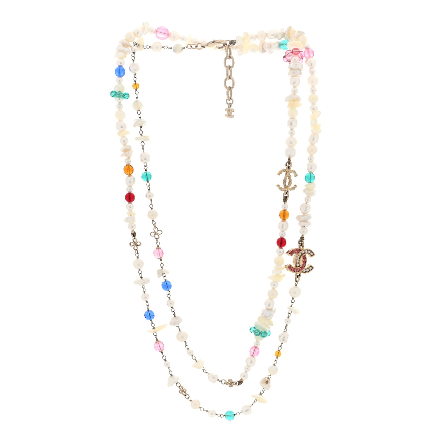 Pearl Crystal CC Long Strand Necklace Gold Multicolor