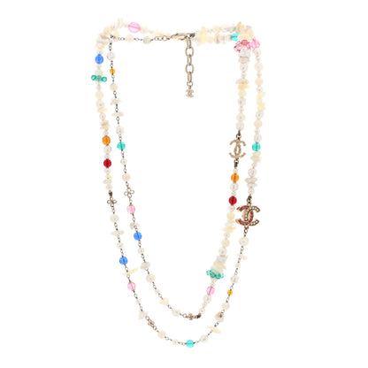 Chanel Pearl Crystal CC Long Strand Necklace Gold Multicolor 2 of 5