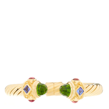 David Yurman 18K Yellow Gold Peridot Tanzanite Pink Tourmaline 10mm Renaissance Cable Bracelet 1 of 6
