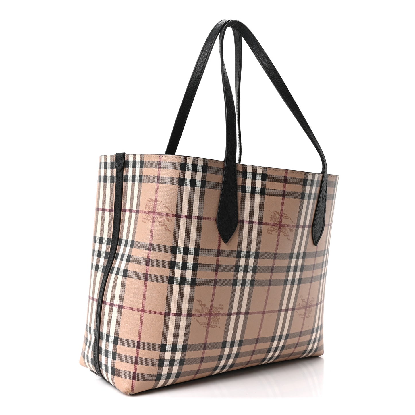 Grainy Calfskin Haymarket Check Medium Reversible Tote Black