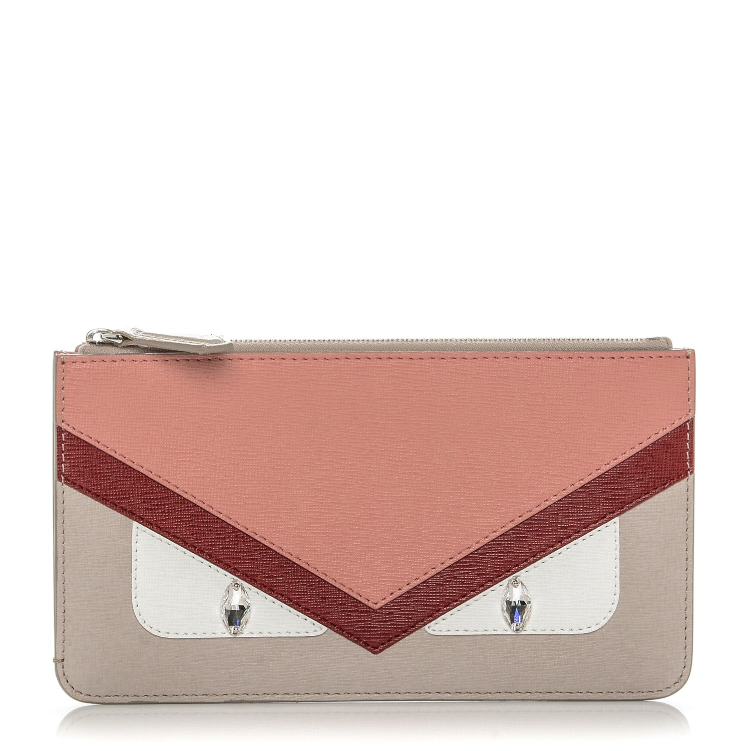 Fendi Vitello Elite Crystal Eye Monster Zip Pouch Grigio Polvere Ribes Multicolor 1 of 6