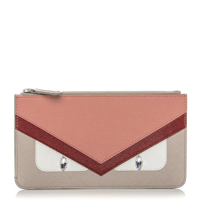 Fendi Vitello Elite Crystal Eye Monster Zip Pouch Grigio Polvere Ribes Multicolor 1 of 6