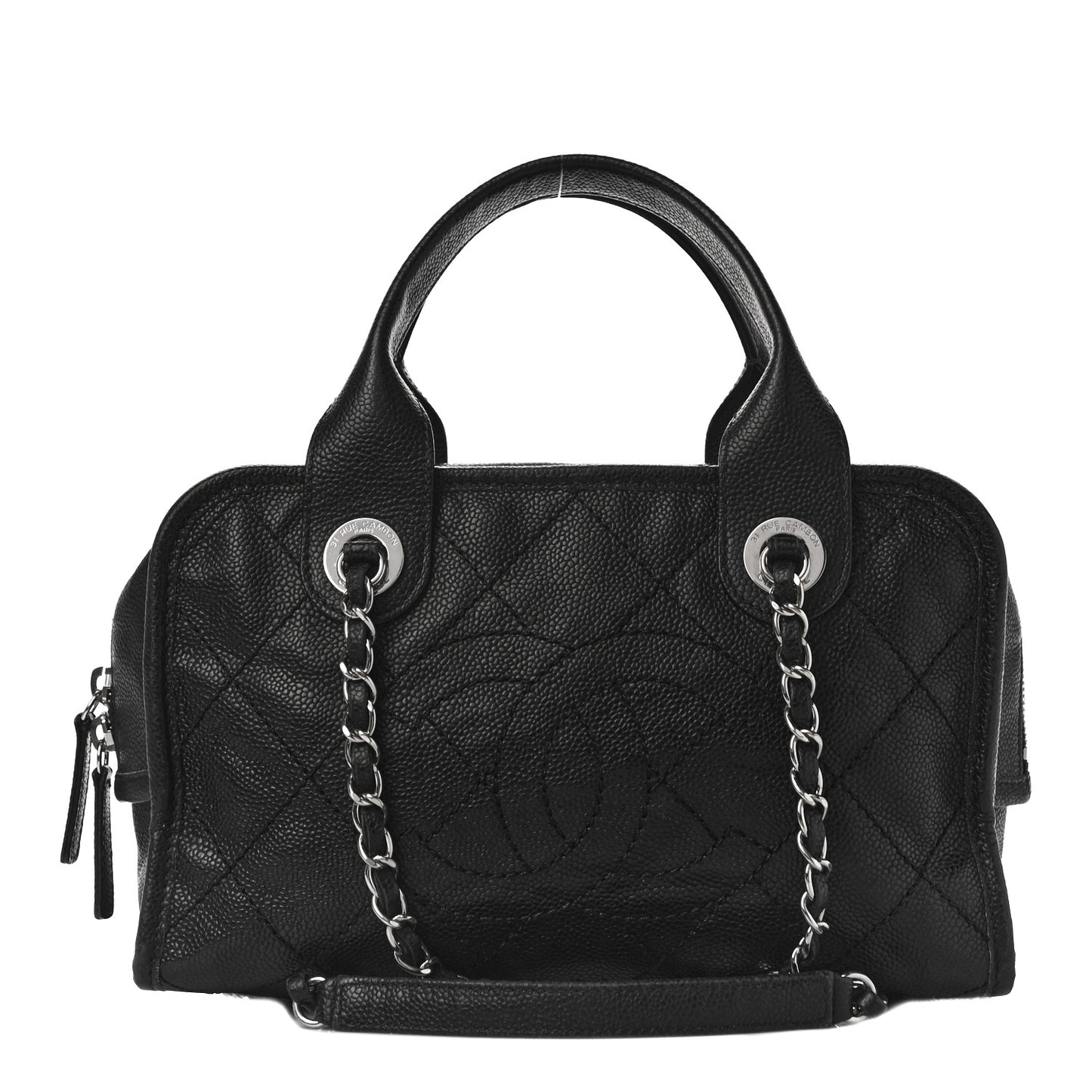 Caviar Quilted Small Deauville Bowling Bag Black