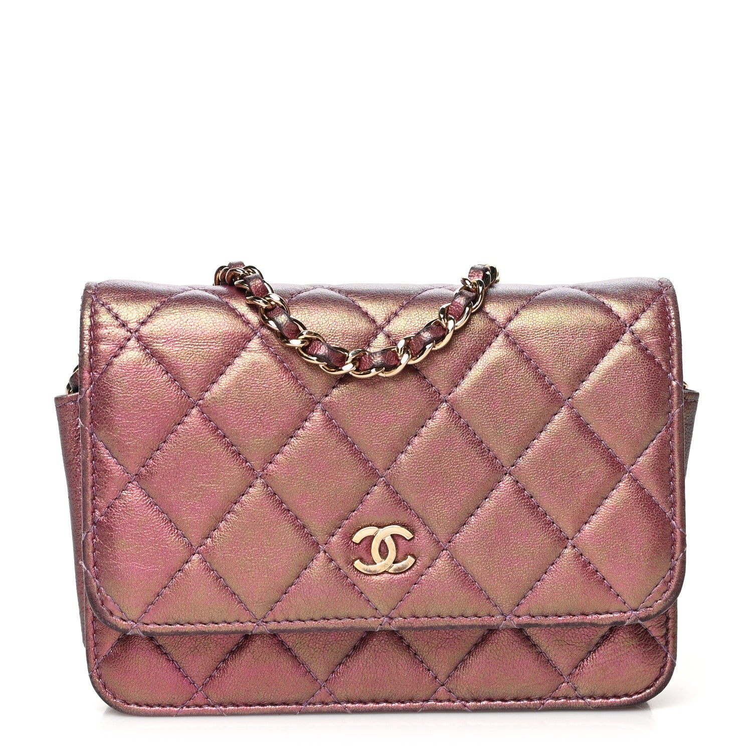 Chanel Iridescent Lambskin Quilted Mini Wallet On Chain WOC Purple 1 of 10