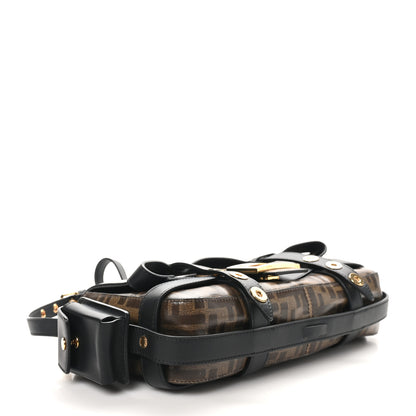 Fendi Glazed Fabric Vitello Century FF 1974 Large Baguette Cage Mogano Panna Black 4 of 10