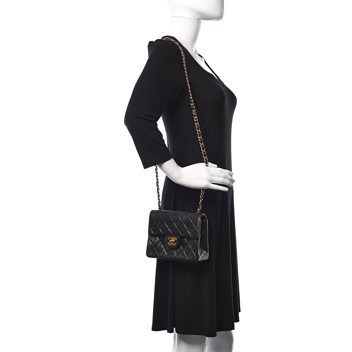 Lambskin Quilted Mini Square Flap Black