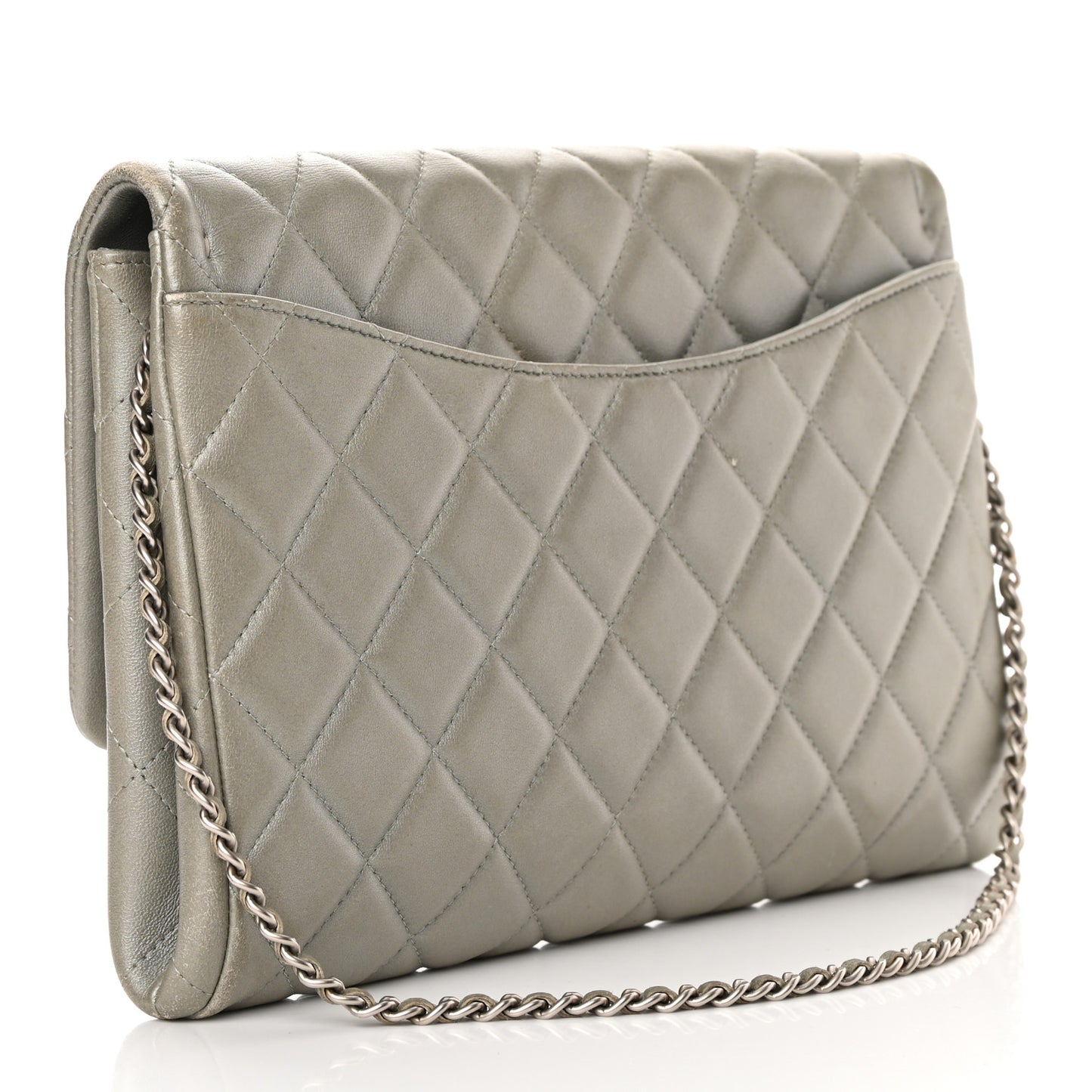 Lambskin Quilted Clutch With Chain Flap Grey