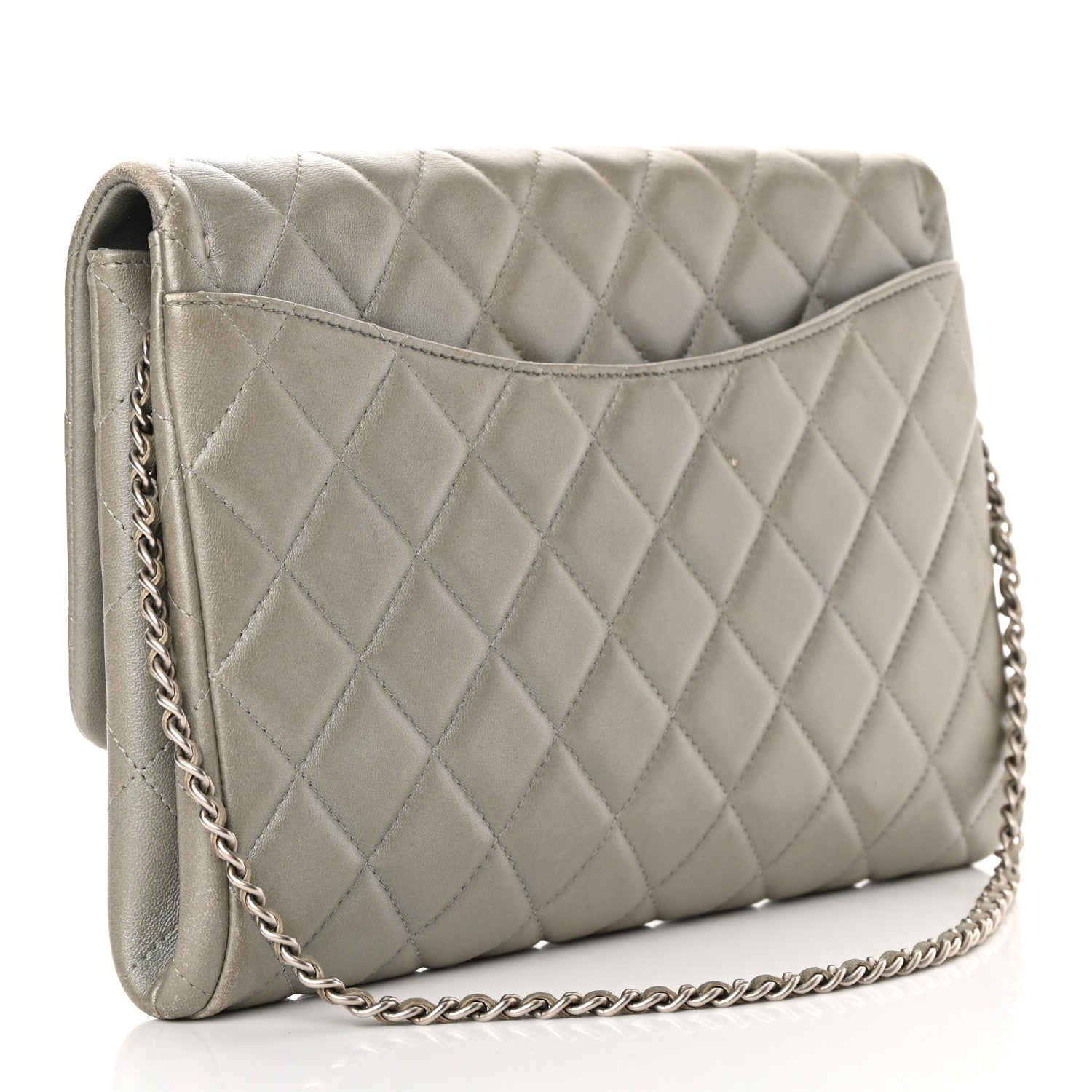 Chanel Lambskin Quilted Clutch With Chain Flap Grey 2 of 13