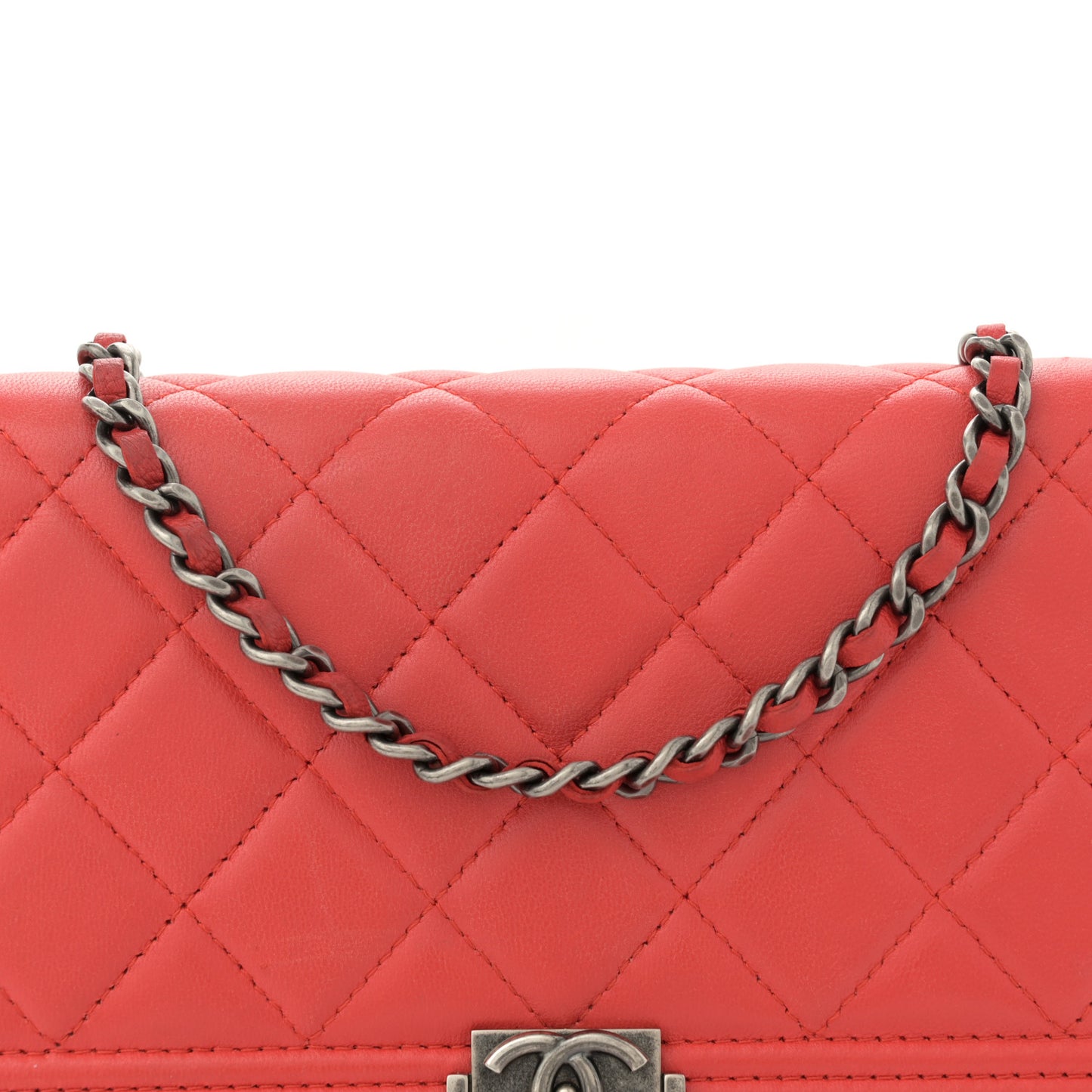 Lambskin Quilted Boy Wallet On Chain WOC Red