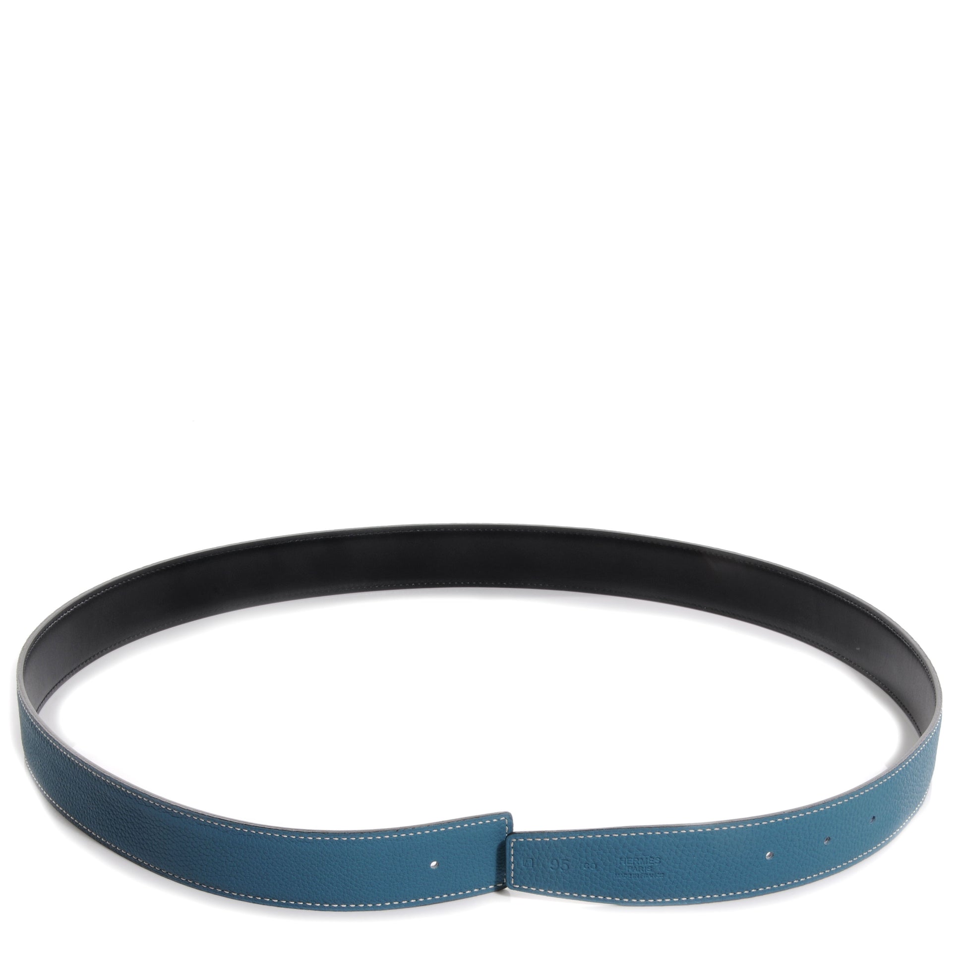 Hermes Box Togo 32mm Reversible Belt Strap 95 Noir Blue Jean 1 of 4