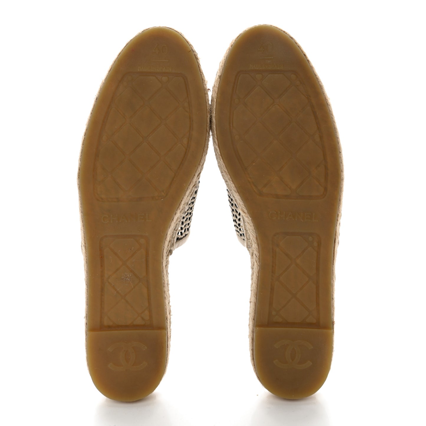 Mesh Grosgrain CC Espadrilles Mule 40 Beige Black