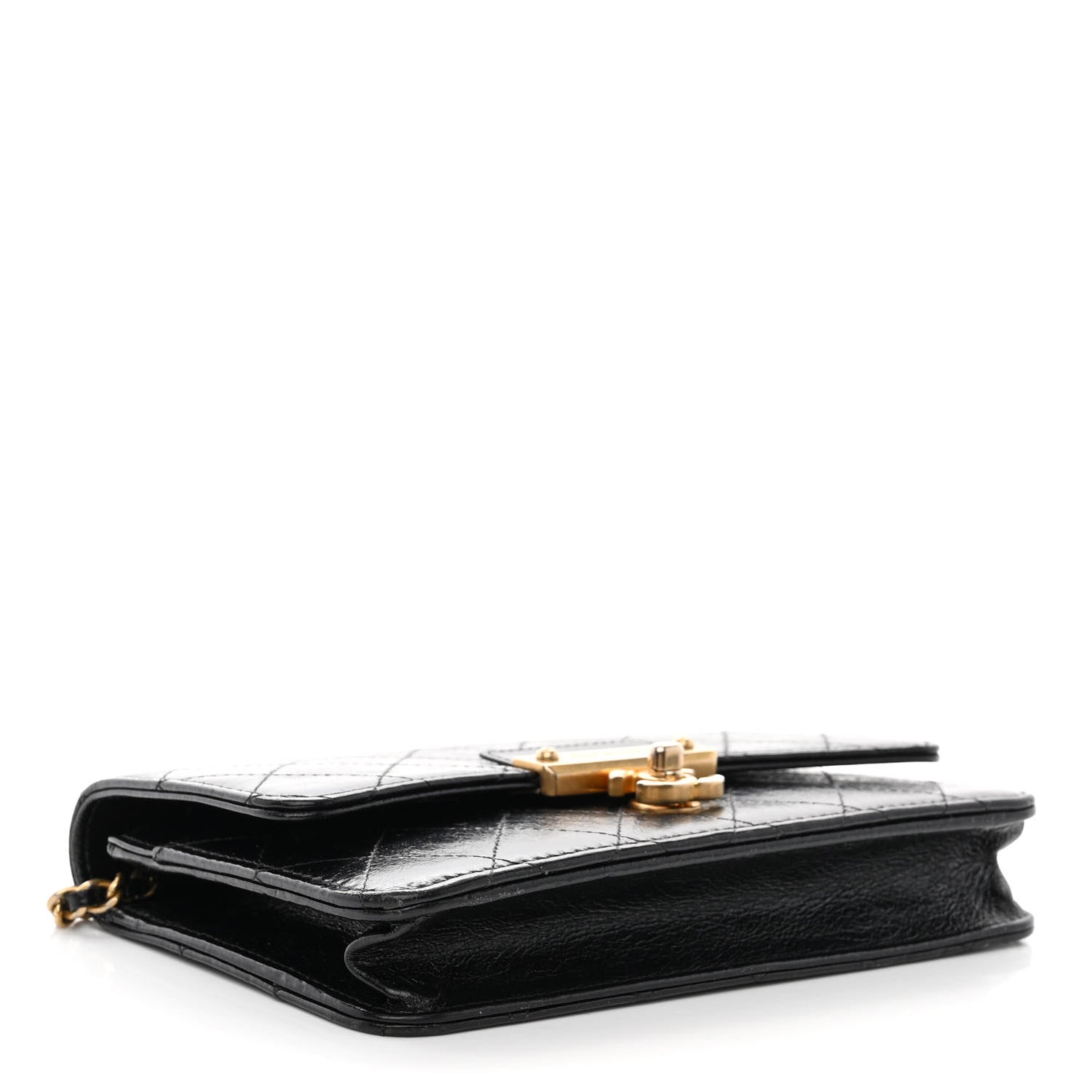 Chanel Aged Glazed Calfskin Stitched Golden Class CC Wallet on Chain WOC Black 4 of 13