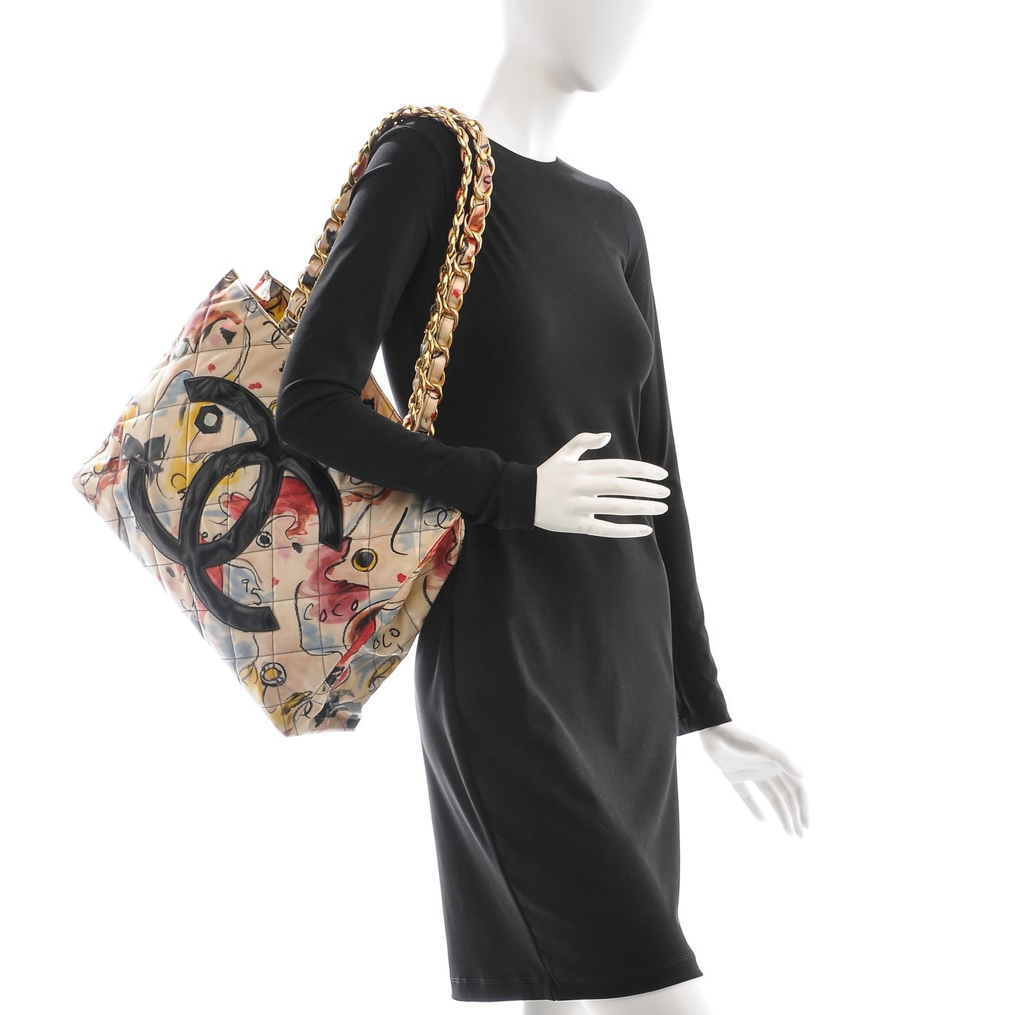 Coated Canvas XL Graffiti Tote Beige