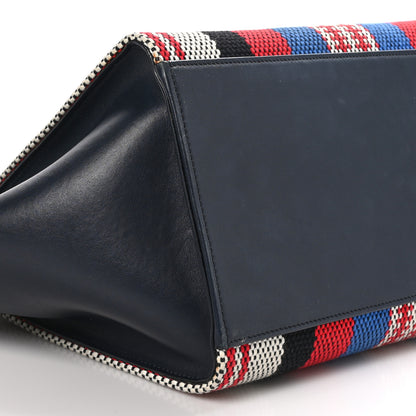 Celine Smooth Calfskin Striped Canvas Small Trapeze Navy Blue 8 of 9