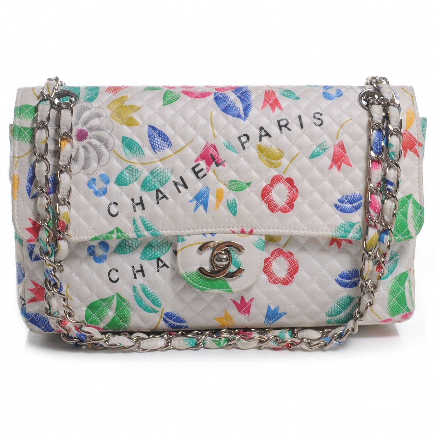 Fabric Quilted Floral Medium Double Flap White